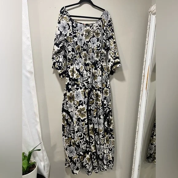 Free People Dixie Maxi Chic Black and Gold Floral Dress